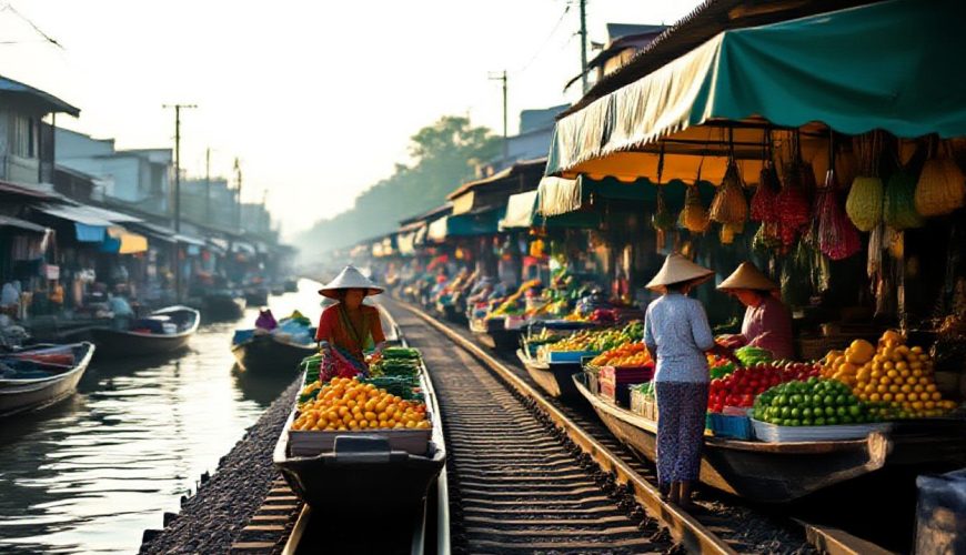 Maeklong Railway Market czyli targ na torach + pływający targ Damnoen Saduak – wycieczka jednodniowa