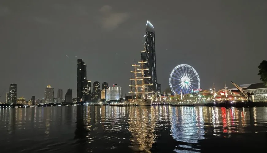 Asiatique The Riverfront and Ferris wheel illuminated beside the Chao Phraya