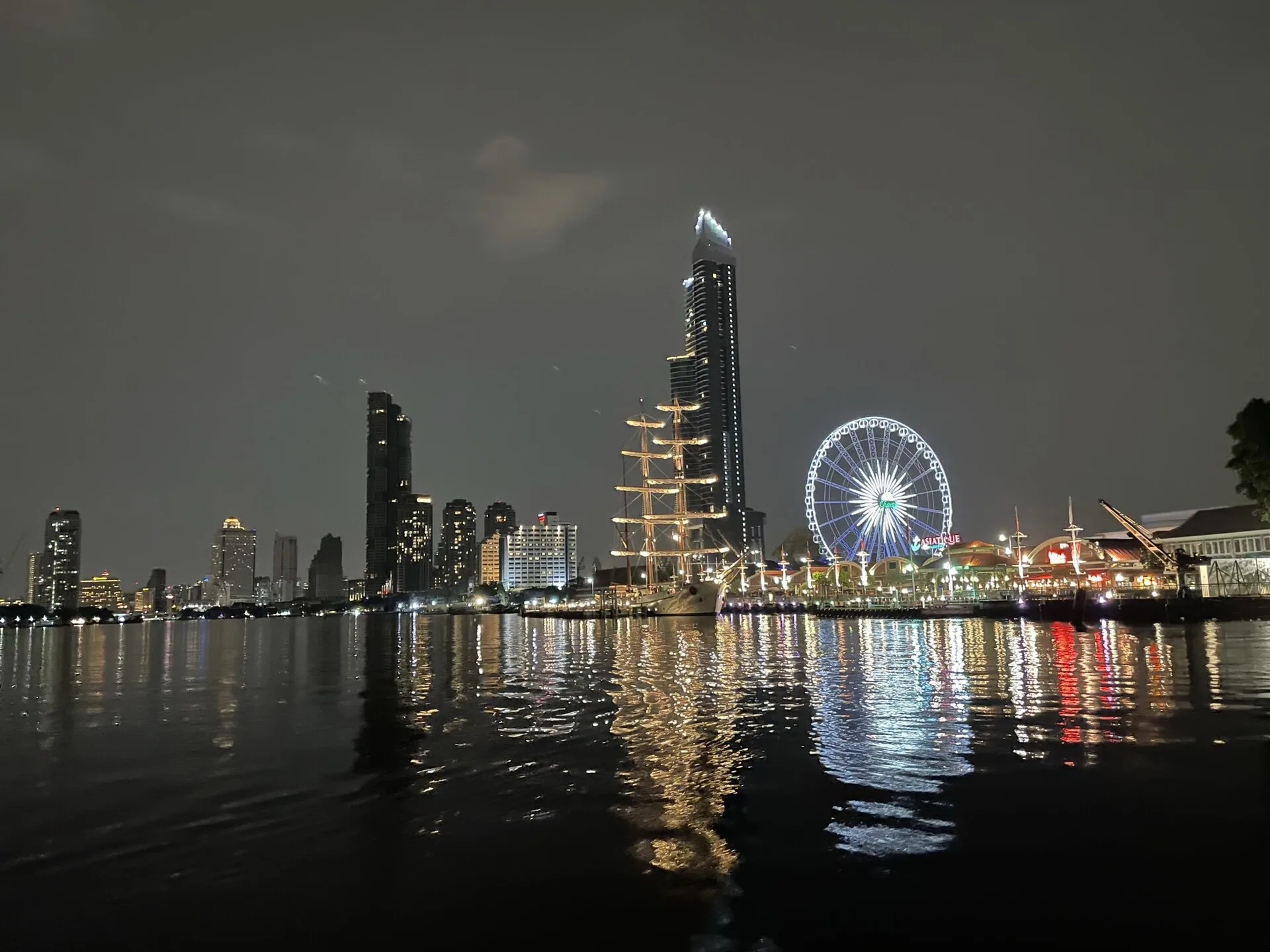 Asiatique The Riverfront and Ferris wheel illuminated beside the Chao Phraya