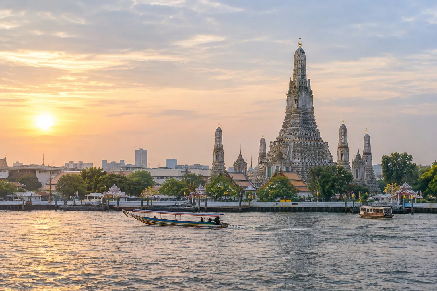 Wat Arun beside the Chao Phraya River in Bangkok
