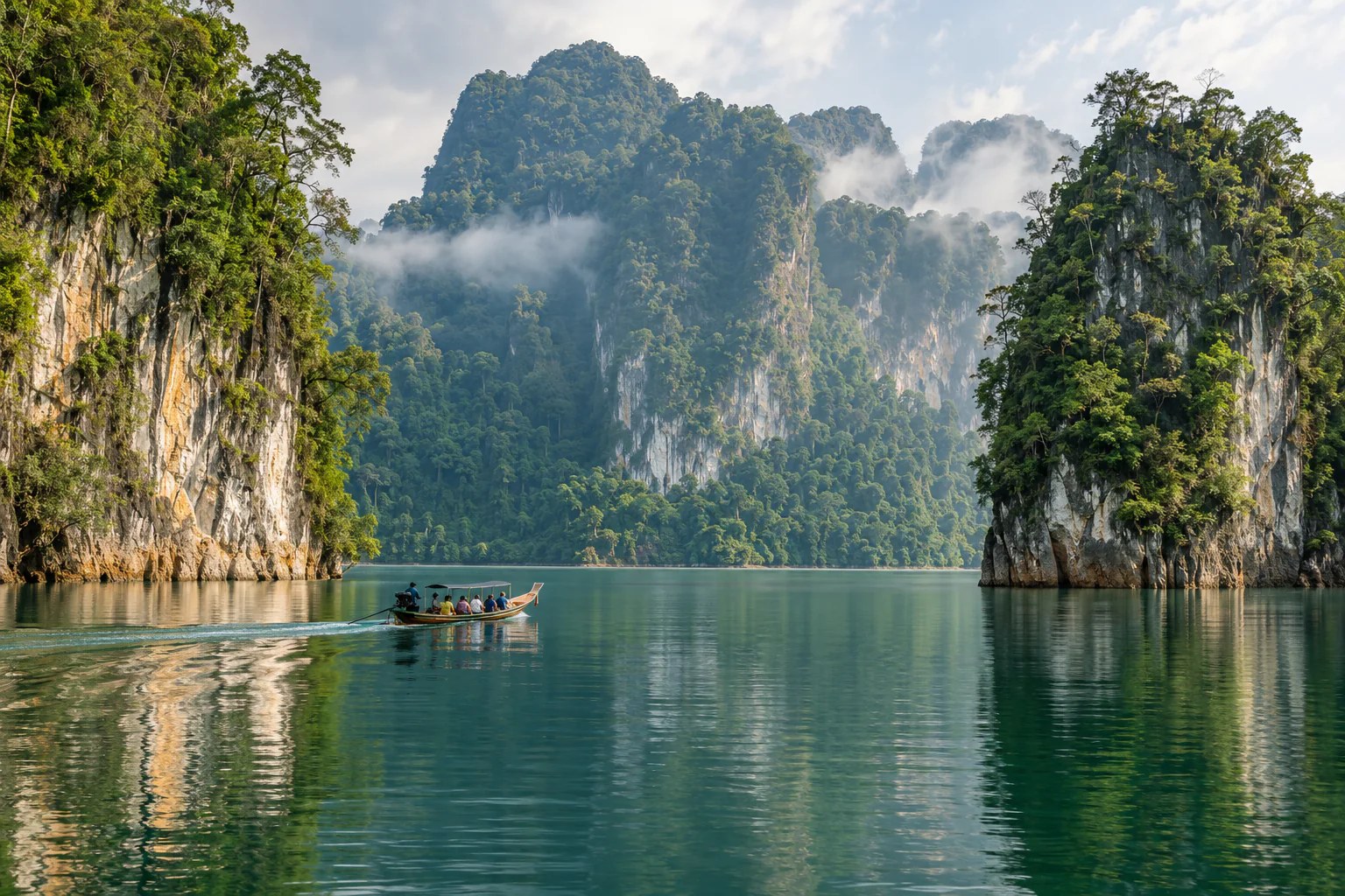 Longtail boat on Cheow Lan Lake in Khao Sok