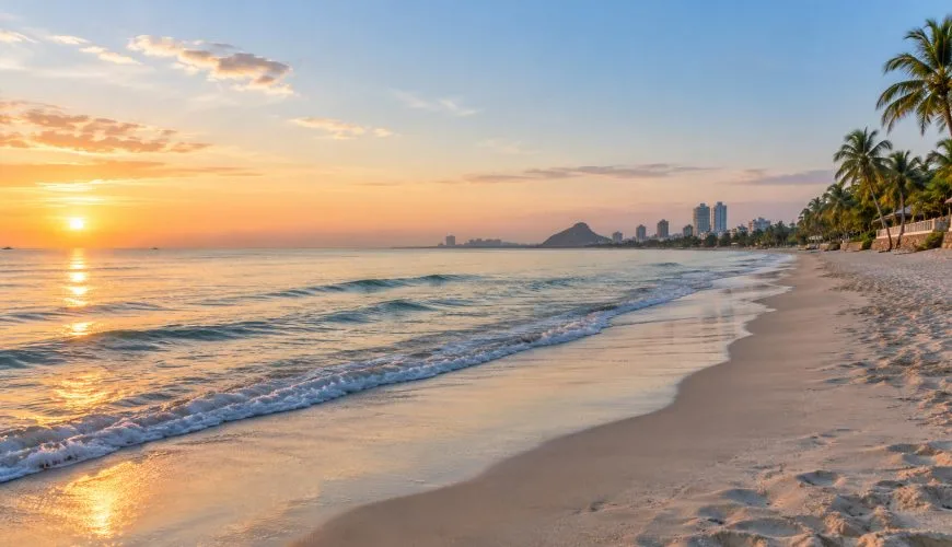 Hua Hin Beach at sunrise beside the Gulf of Thailand