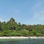 Panoramic view of Phra Nang Beach and long-tail boats in Thailand