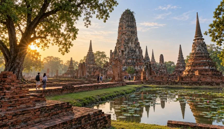 Temple ruins in Ayutthaya Historical Park in the morning