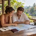 Travellers planning a private Thailand holiday with a map