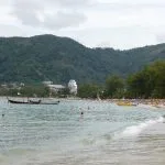 Beach and green hills in Thailand during the summer season