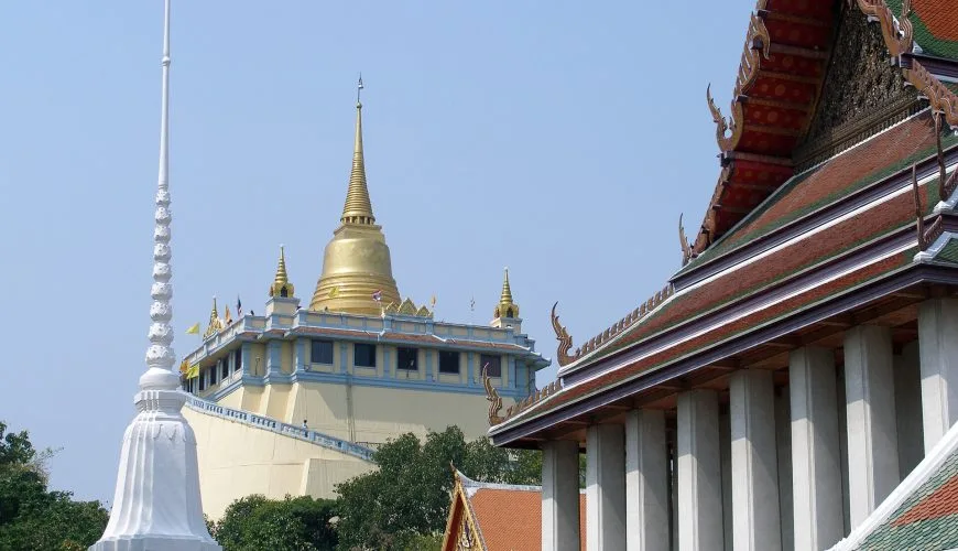 Wat Saket temple and the golden chedi of the Golden Mount in Bangkok