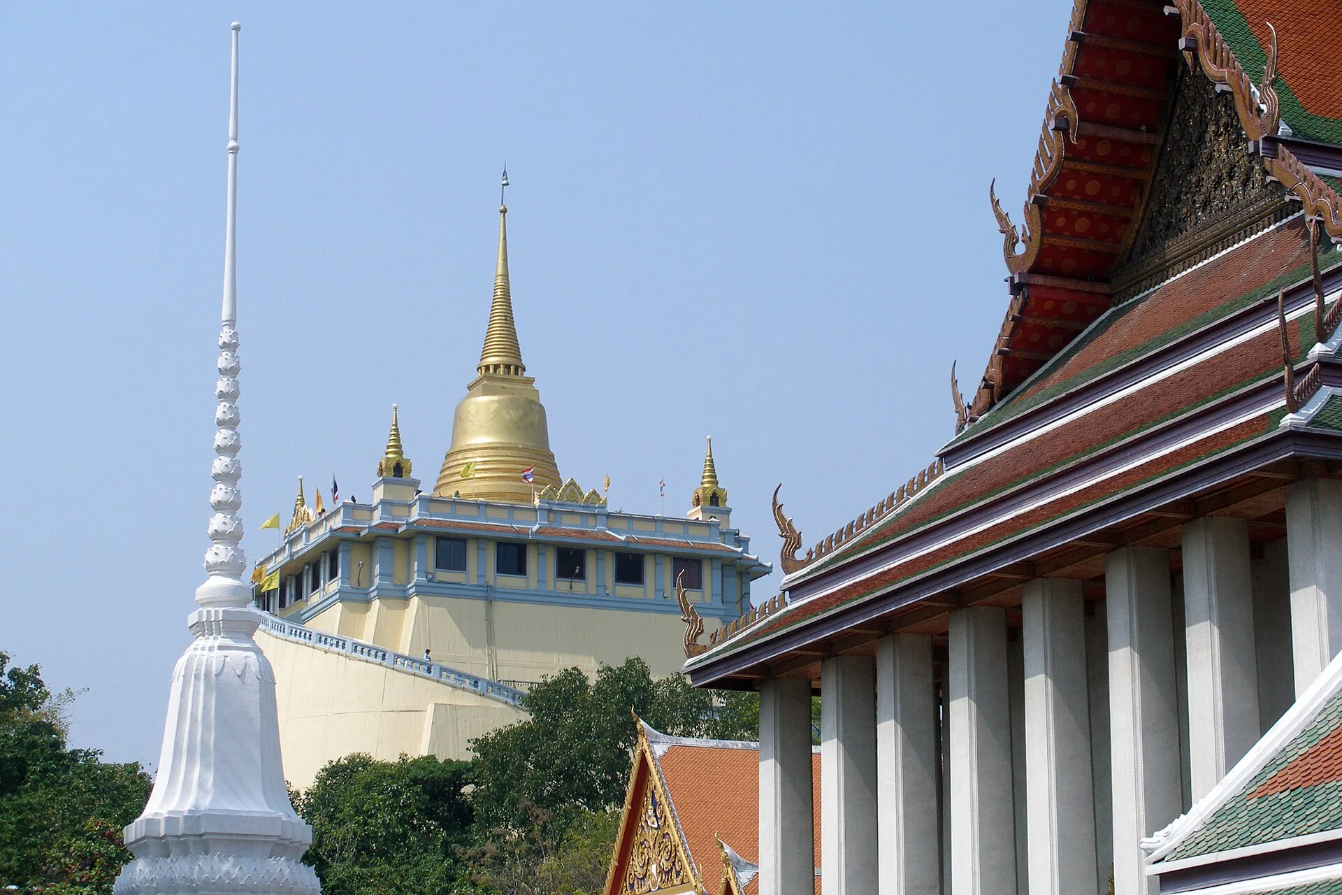 Wat Saket temple and the golden chedi of the Golden Mount in Bangkok